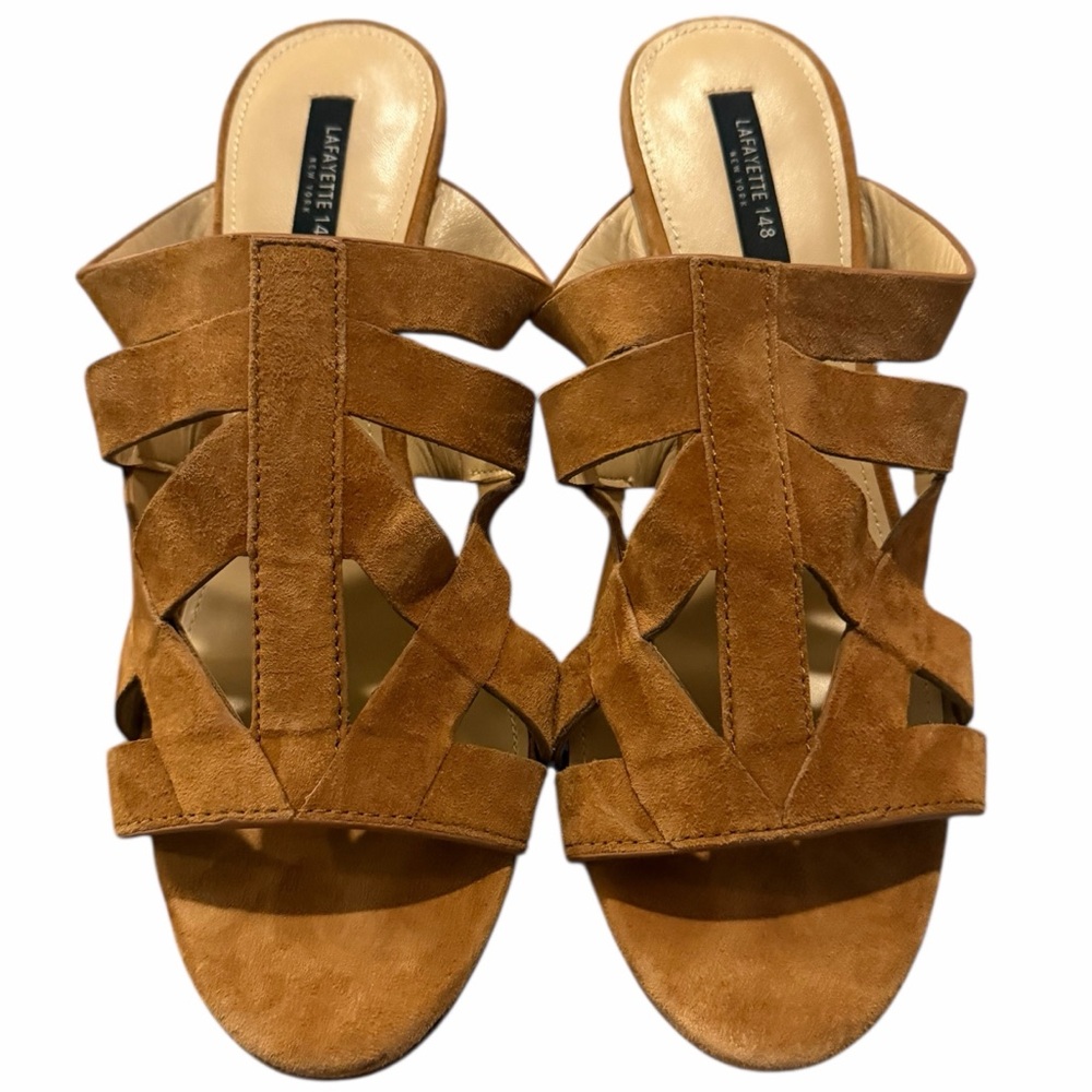Lafayette 148 Suede Block Heel Mules Women’s Size 9
